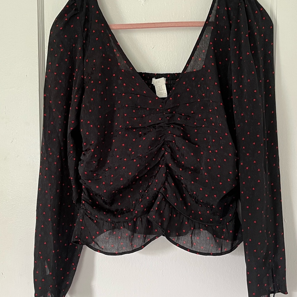 H&M Black Blouse with Red Accents
